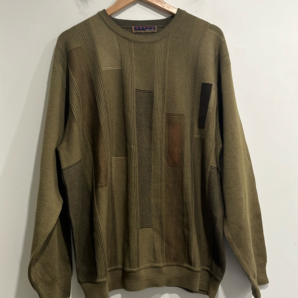 Vintage AEFFE Wool Blend Crewneck Sweater army green geo pattern knit size XL